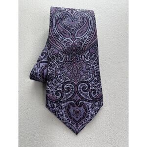 Isaac Mizrahi Purple, Pink Paisley/Floral Pattern 100% Silk Tie NWOT